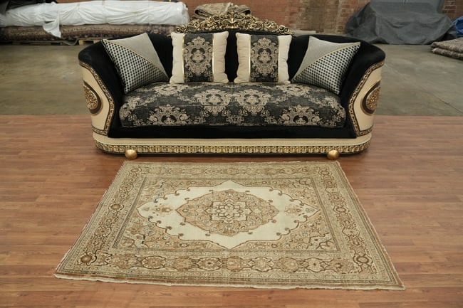 Pre-1900 Antique Beige Tabriz Haj-Jalili Persian Rug 4'x6' - 4