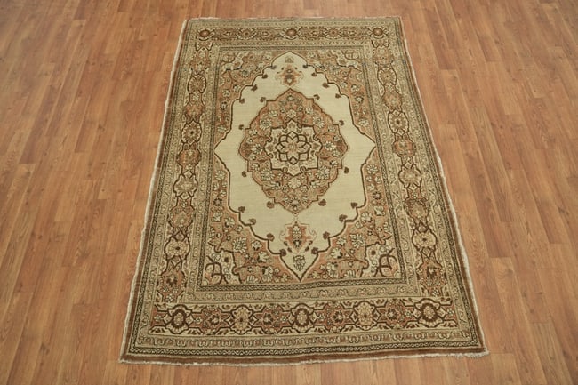 Pre-1900 Antique Beige Tabriz Haj-Jalili Persian Rug 4'x6' - 5
