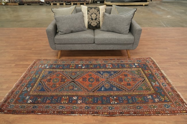 Pre-1900 Antique Qashqai Persian Wool Rug 4x8 - 4