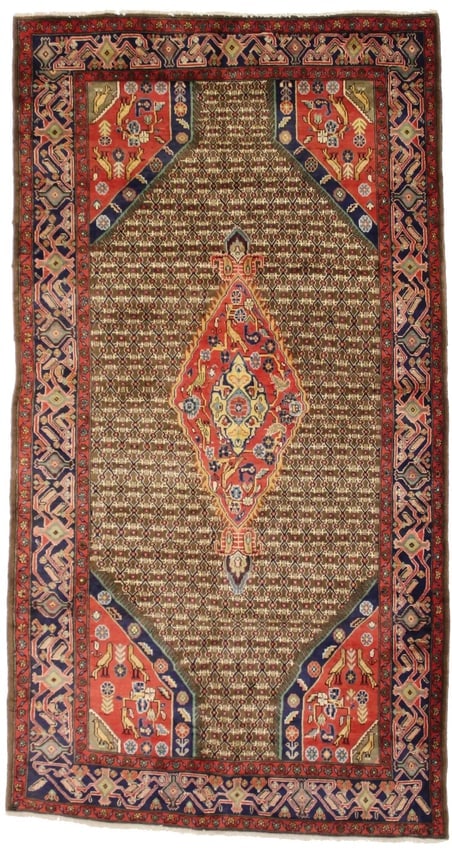 Vintage Brown Tribal 5X10 Koliaie Persian Rug: Title: Vintage Brown Tribal 5X10 Koliaie Persian Rug Description:Handmade vintage Persian rug made with natural dyes (fine wool pile and cotton foundation), superior knot count, and alluring ancient d