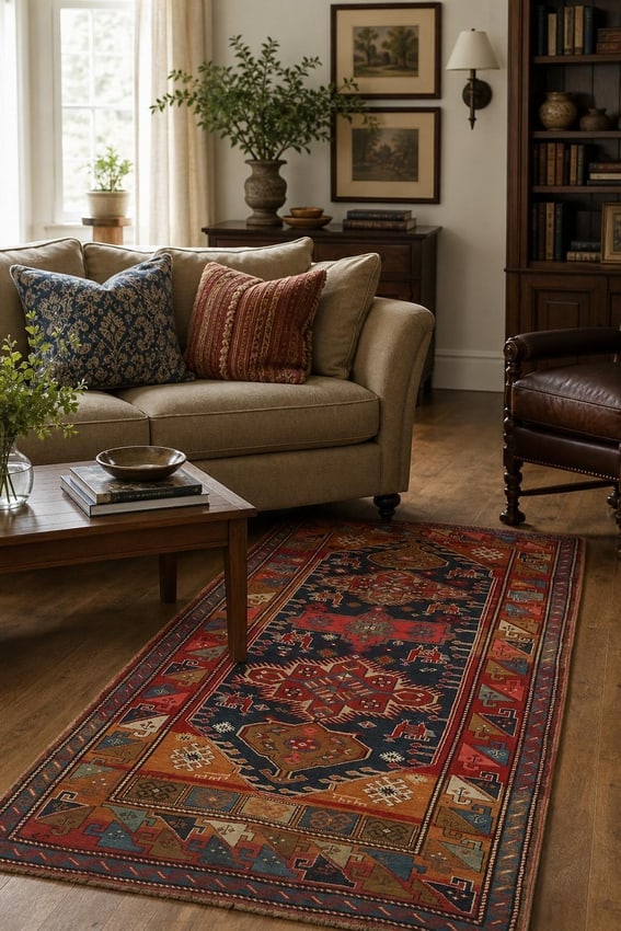 Blue Vegetable Antique Tribal Wool Kazak Oriental Area Rug 5x9 - 2