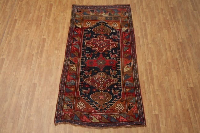 Blue Vegetable Antique Tribal Wool Kazak Oriental Area Rug 5x9 - 5