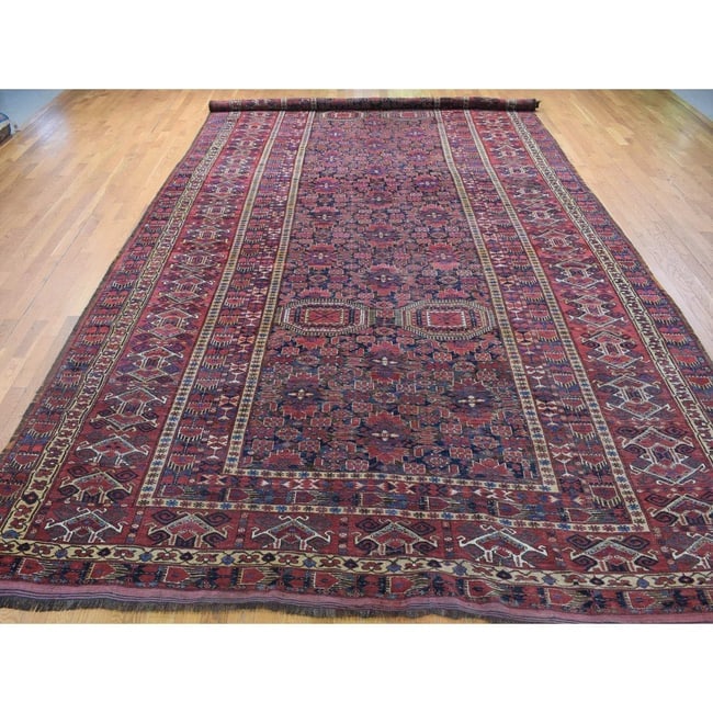Midnight Blue Antique Afghan Beshir Geometric Hand Knotted Wool Rug - 2