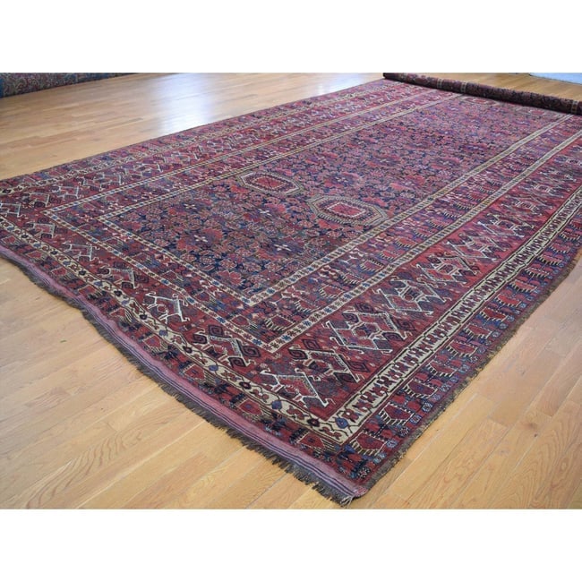 Midnight Blue Antique Afghan Beshir Geometric Hand Knotted Wool Rug - 3