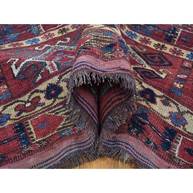 Midnight Blue Antique Afghan Beshir Geometric Hand Knotted Wool Rug - 5