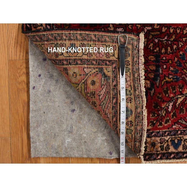 Jalapeno Red Mat Antique Zoroastrian Sarouk Hand Knotted Oriental Rug - 6