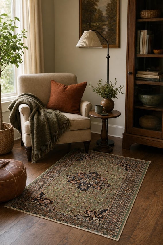Green Antique Wool Sultanabad Persian Rug 4x6 - 2