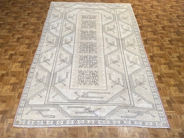 Vintage Turkish Soft Rug-5079: Title:Vintage Turkish Soft Rug-5079 Description:Beautiful soft color Turkish rug from central Turkey, size 4 ft by 7 ft. 1 inches, circa 1950, excellent condition with a good pile throughout, Material