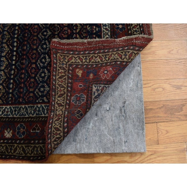 Blue, Antique Kurdish Bijar, Pure Wool Hand Knotted Wide Runner Rug - 4