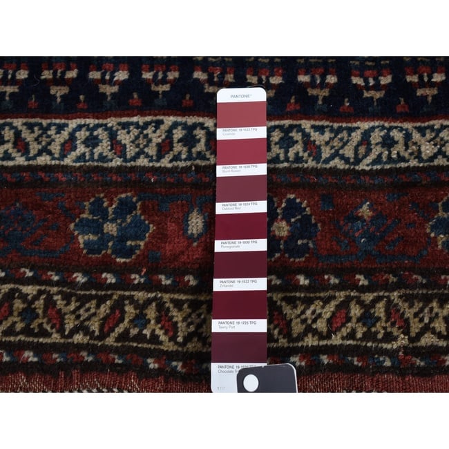 Blue, Antique Kurdish Bijar, Pure Wool Hand Knotted Wide Runner Rug - 5