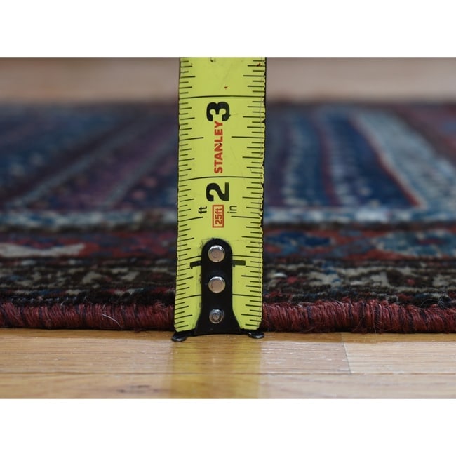 Blue, Antique Kurdish Bijar, Pure Wool Hand Knotted Wide Runner Rug - 7