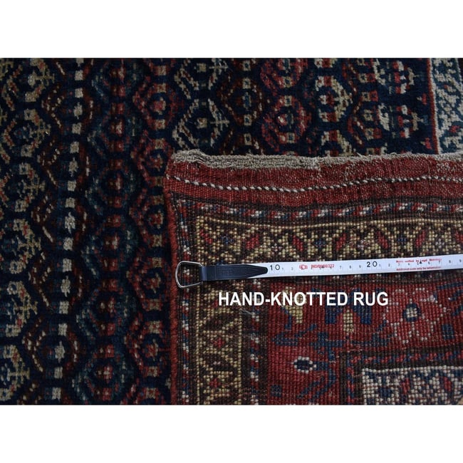 Blue, Antique Kurdish Bijar, Pure Wool Hand Knotted Wide Runner Rug - 8