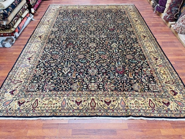 Antique Tabriz Design Rug-2172: Title:Antique Tabriz Design Rug-2172 Description:Beautiful antique Tabriz Design rug, all over floral Pattern, on blue field, size 8 ft. 3 inches by 11 ft. 6 inches, circa 1930, excellent condition wi