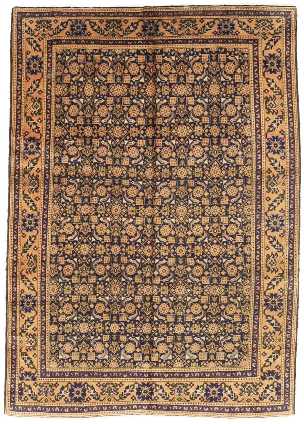 Semi Antique Purple Geometric 7'4X10'5 Ardabil Persian Rug: Title: Semi Antique Purple Geometric 7'4X10'5 Ardabil Persian Rug Description:Handmade semi antique 7'4X10'5 purple Persian rug made with vegetable dyes (fine wool pile and cotton foundation), superio