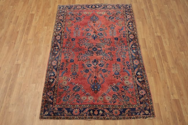Antique Floral Wool Kashan Persian Rug 4x7 - 3