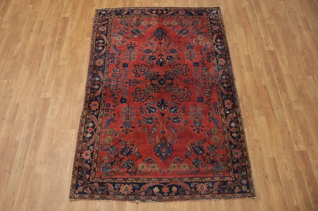 Antique Floral Wool Kashan Persian Rug 4x7 - 5
