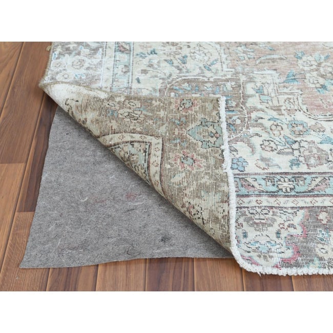 Red Clean Pure Wool Bohemian Worn Down Vintage Look Persian Tabriz Rug - 5