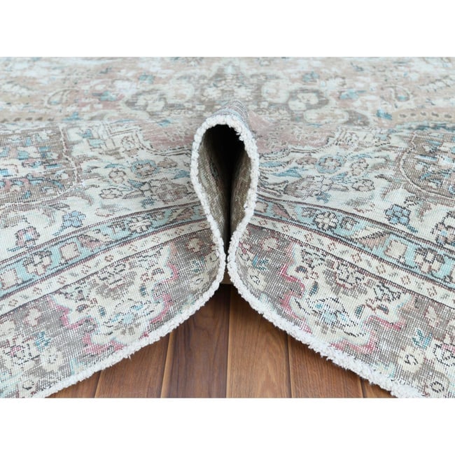 Red Clean Pure Wool Bohemian Worn Down Vintage Look Persian Tabriz Rug - 6