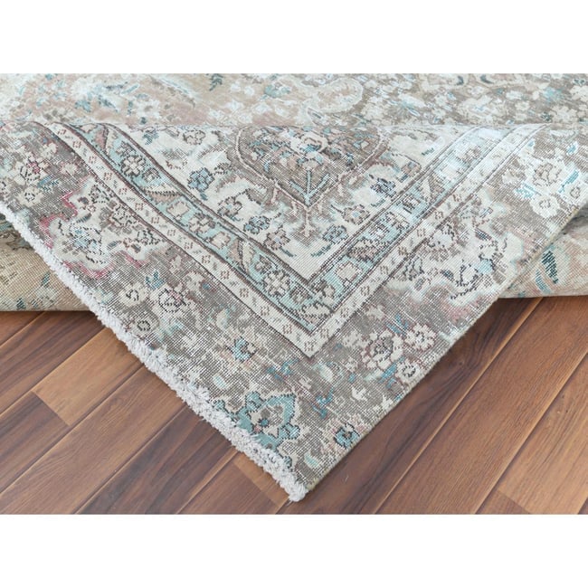 Red Clean Pure Wool Bohemian Worn Down Vintage Look Persian Tabriz Rug - 7