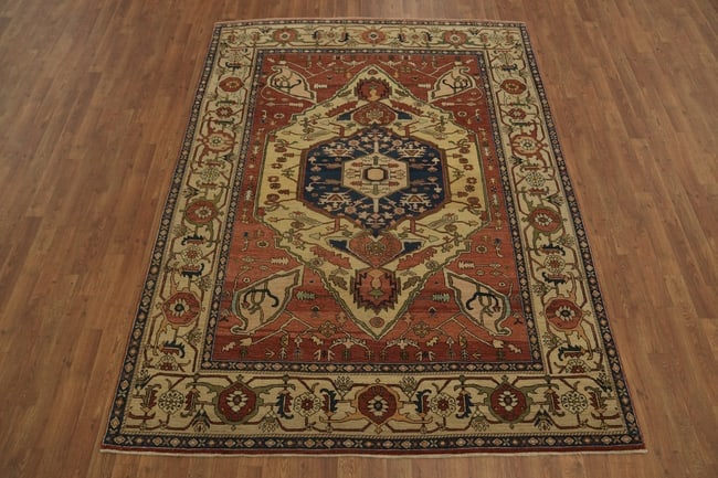 Antique Vegetable Dye Heriz Serapi Persian Area Rug 6x8 - 3