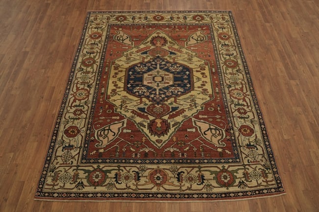 Antique Vegetable Dye Heriz Serapi Persian Area Rug 6x8 - 6