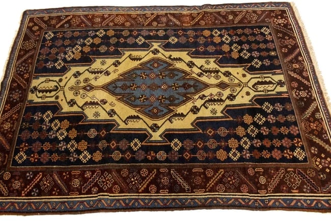 Antique Cream Tribal 4X6 Mazlaghan Persian Rug - 7