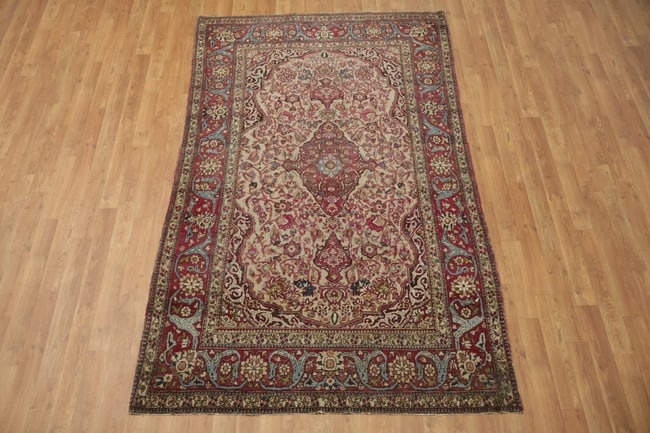 Pre-1900 Antique Isfahan Ahmad Wool Persian Rug 5x7 - 3