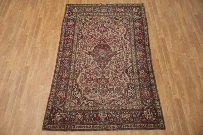 Pre-1900 Antique Isfahan Ahmad Wool Persian Rug 5x7 - 5