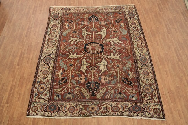 Pre-1900 Antique Heriz Serapi Persian Large Rug 10'x12' - 5