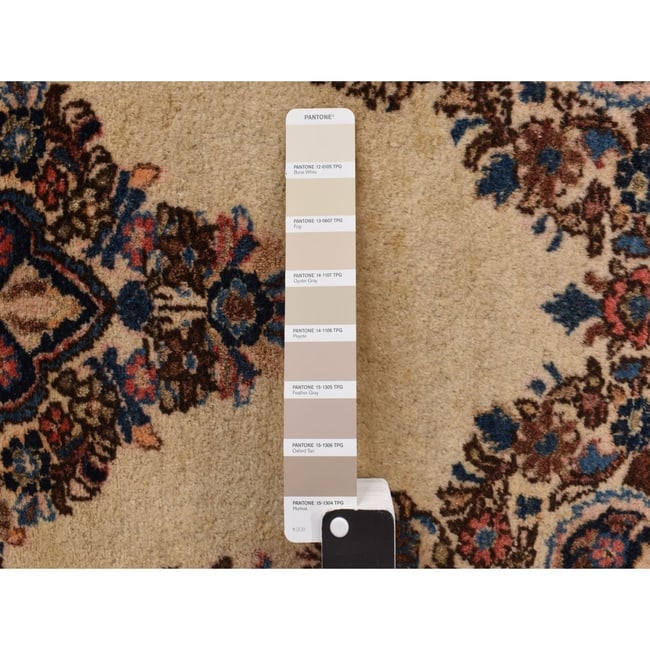 Ivory Antique Sarouk Mat Hand Knotted Wool Open Field Medallion Rug - 3