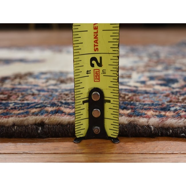 Ivory Antique Sarouk Mat Hand Knotted Wool Open Field Medallion Rug - 5