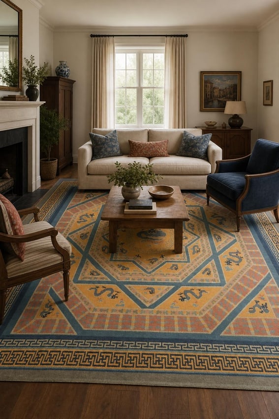 Antique Square Art Deco Chinese Wool Area Rug 9'x9': Title:Antique Square Art Deco Chinese Wool Area Rug 9'x9' Description:A Beautiful Genuine China Art Deco rug is Hand Knotted by skillful weavers in China with