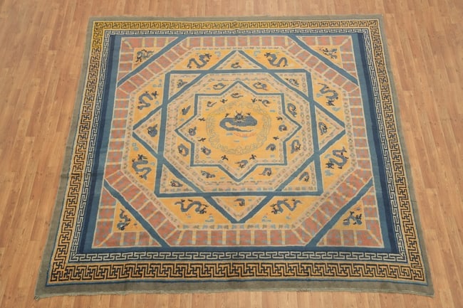 Antique Square Art Deco Chinese Wool Area Rug 9'x9' - 2