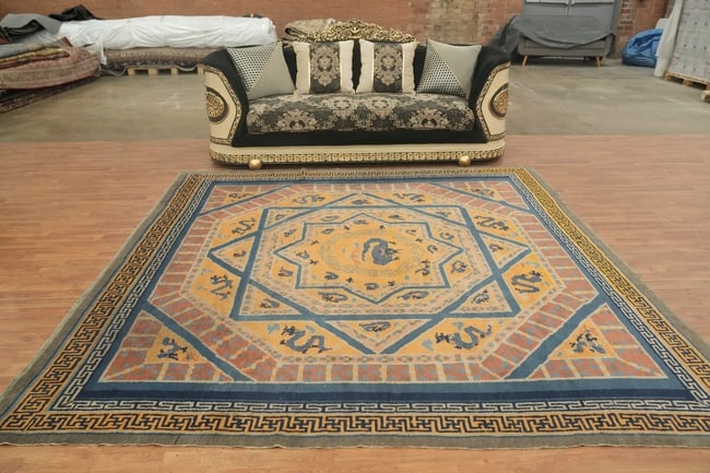 Antique Square Art Deco Chinese Wool Area Rug 9'x9' - 3