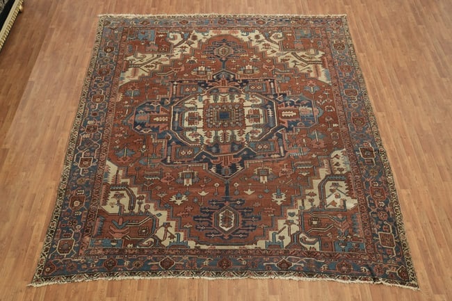 Pre-1900 Antique Heriz Serapi Persian Large Rug 11x12 - 3