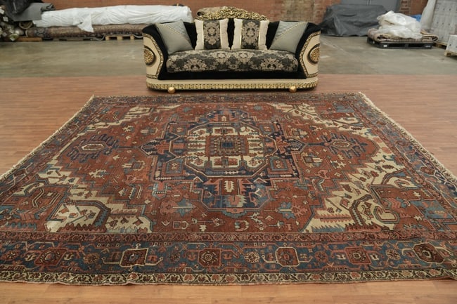 Pre-1900 Antique Heriz Serapi Persian Large Rug 11x12 - 4