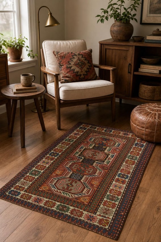 Antique Wool Kazak Oriental Rug 4x6 - 2