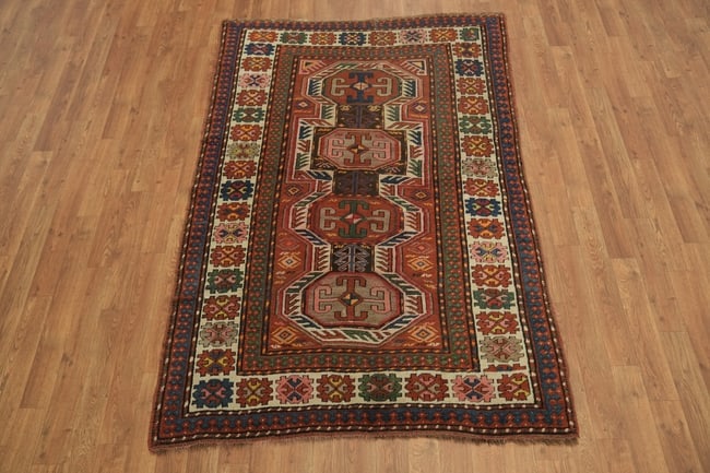 Antique Wool Kazak Oriental Rug 4x6 - 3