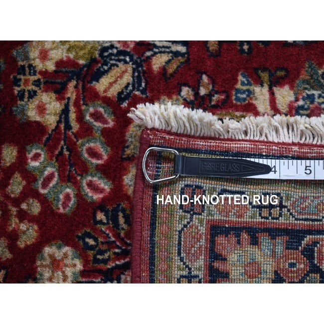 Wine Red Antique Persian Sarouk Full Pile Square Wool Hand Knotted Rug - 9