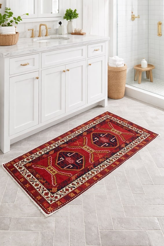 Vintage Red Geometric 2X4 Heriz Persian Rug - 2