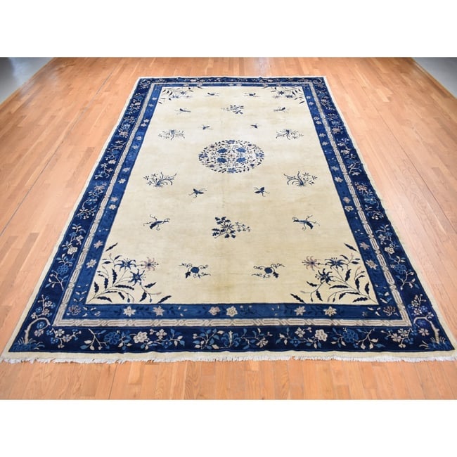 Cream Color, Antique Chinese Peking, Hand Knotted, Pure Wool Rug - 2
