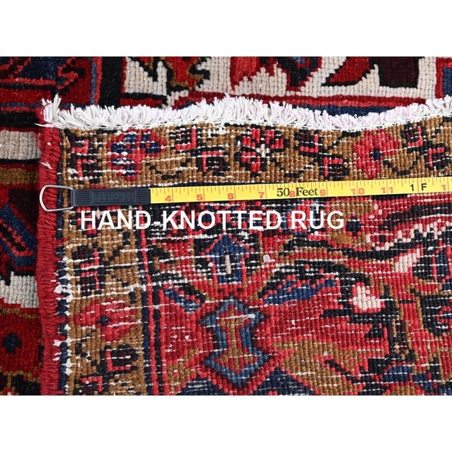 Barn Red, Pure Wool, Hand Knotted, Vintage Persian Heriz Oriental Rug - 11