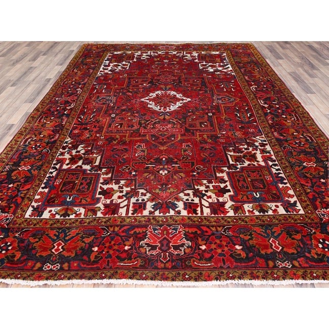 Barn Red, Pure Wool, Hand Knotted, Vintage Persian Heriz Oriental Rug - 2