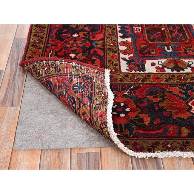 Barn Red, Pure Wool, Hand Knotted, Vintage Persian Heriz Oriental Rug - 4
