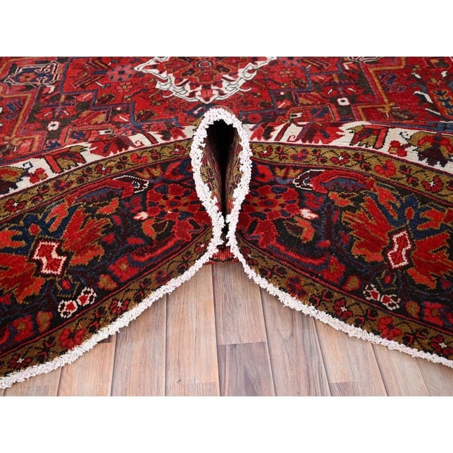 Barn Red, Pure Wool, Hand Knotted, Vintage Persian Heriz Oriental Rug - 5