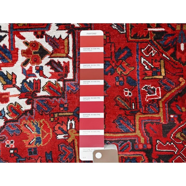 Barn Red, Pure Wool, Hand Knotted, Vintage Persian Heriz Oriental Rug - 7
