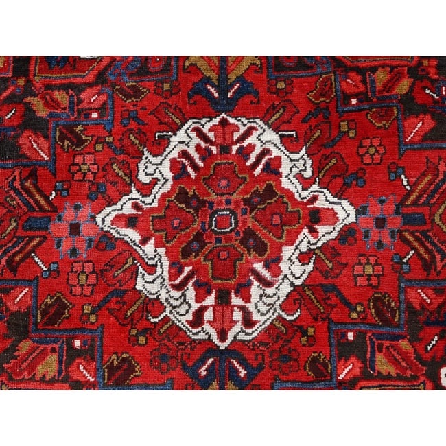 Barn Red, Pure Wool, Hand Knotted, Vintage Persian Heriz Oriental Rug - 8