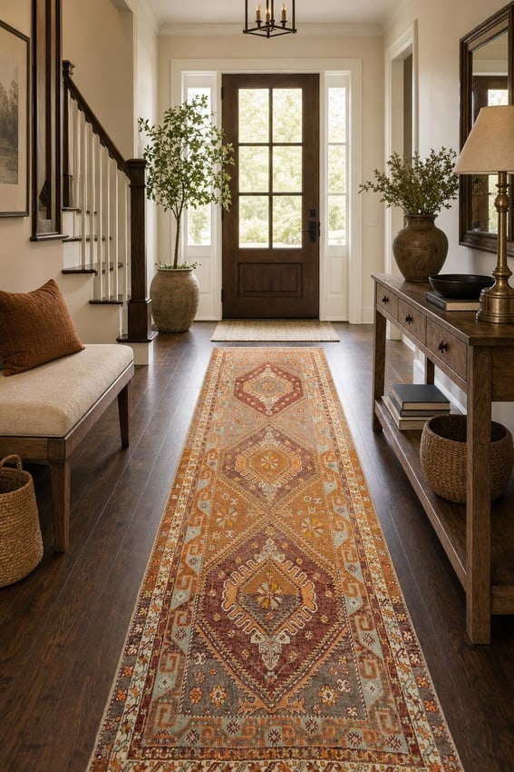 Vegetable Dye Vintage Oushak Turkish Runner Wool Rug 4x11 - 2