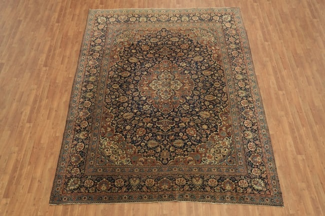 Pre-1900 Antique Vegetable Dye Kashan Dabir Persian Area Rug 9x11 - 3