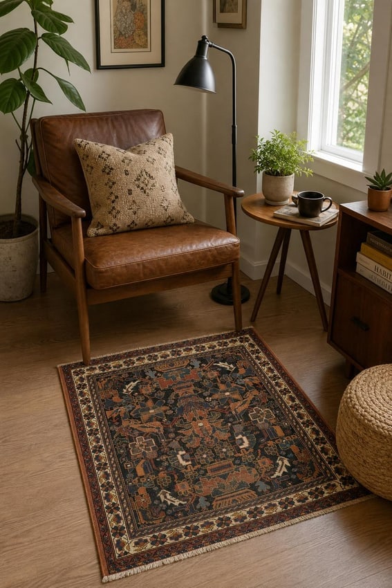 Pre-1900 Vegetable Dye Antique Afshar Persian Wool Rug 4x4 Blue - 2